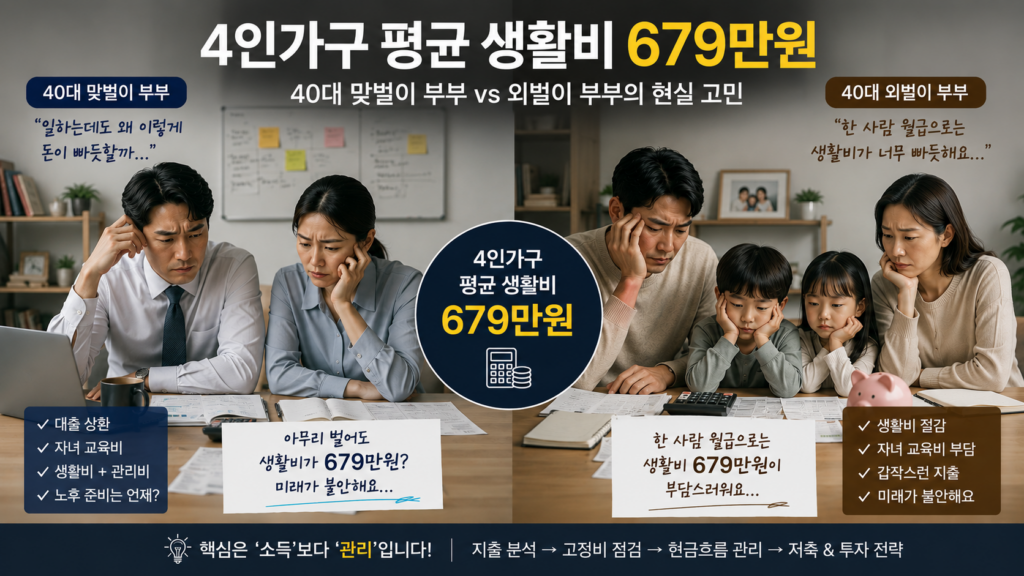 4인 가구 생활비, 맞벌이, 외벌이 가구