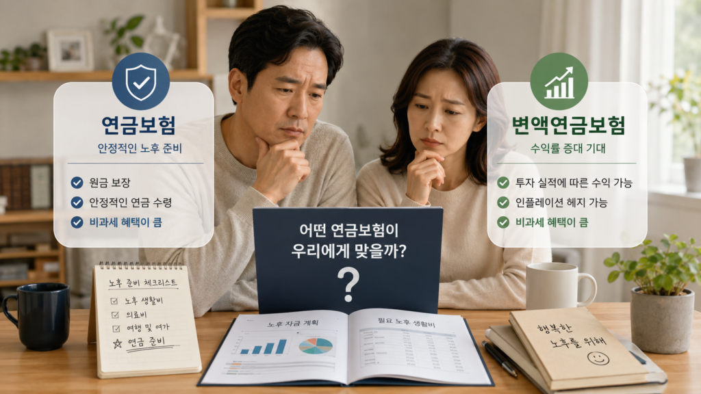 노후준비 위한 개인연금 준비, 변액연금보험, 연금보험, 차이 비교